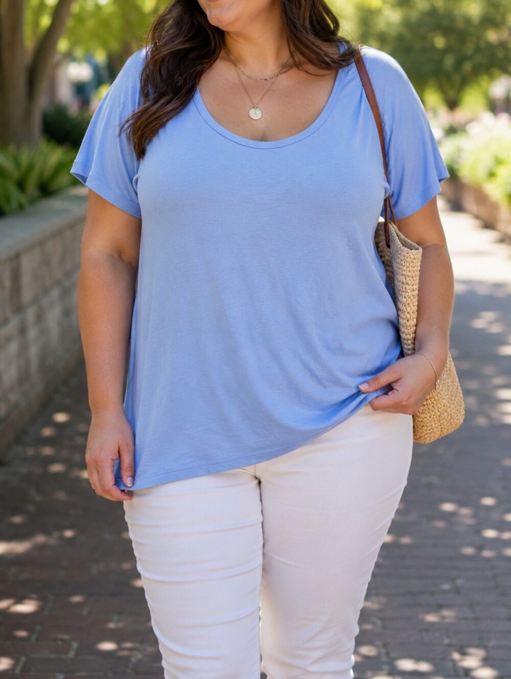 In Every Story Plus Size Light Blue Viscose Scoop Neck Short Sleeve Top Soft